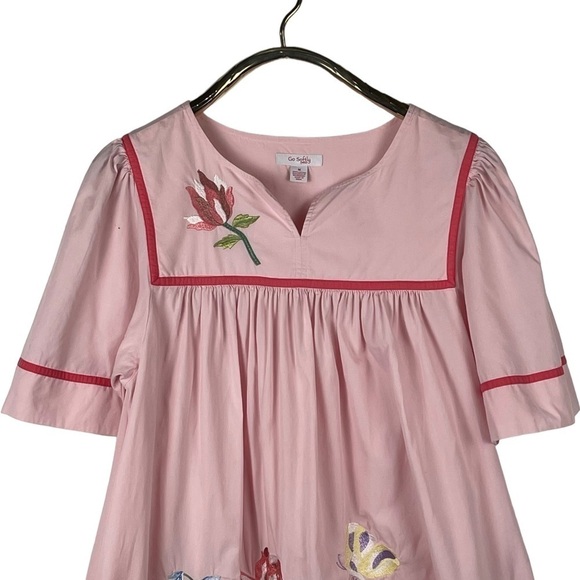 GO SOFTLY PATIO COTTON FLORAL EMBROIDERED SQUARE YOKE NOTCH NECK TRAPEZE DRESS - Picture 5 of 11